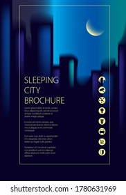 Night city traveling tourist information. Brochure, flyer, cover, poster or guidebook template. Vector modern illustration.