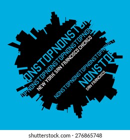 Night city typography, t-shirt graphics, vectors