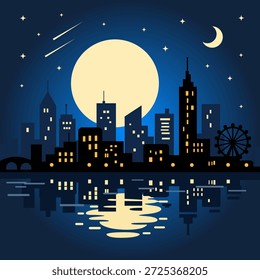 
Ciudad nocturna bajo la luna