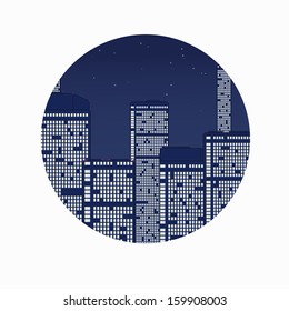 Night city under stars. Abstract vector illustraton.