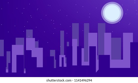 Night city urban landscape background with stars, sky and moon in flat design