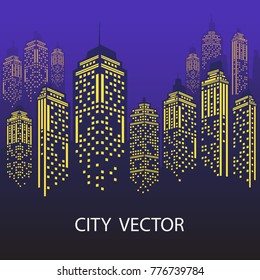 
Night city Urban landscape. Blue city silhouette.