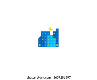 Night city vector flat icon. Isolated moon over the city, cityscape emoji illustration 