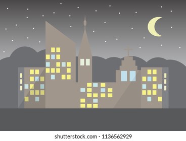 Night city vector illustration.