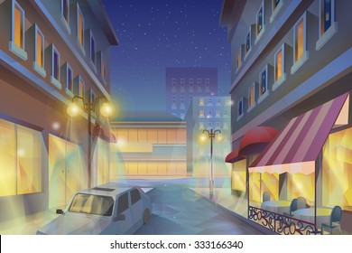 Night city, vector illustration