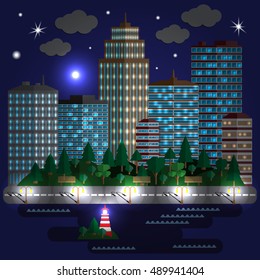 Night city. Vector illustration.