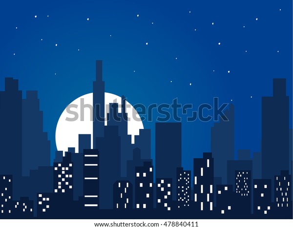 夜の街のベクターイラスト 夜の町並みを平らにしたもの 夜の街シルエット 夜の都市の空の抽象的背景 現代の夜の街並み 暗い都市の風景 ストックベクター画像 のベクター画像素材 ロイヤリティフリー