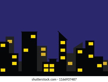 Night city vector illustration. Dark urban scape. Night cityscape in flat style, abstract background.