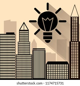 Night city vector illustration. Dark urban scape. Night cityscape in flat style