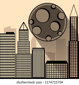 Night city vector illustration. Dark urban scape. Night cityscape in flat style