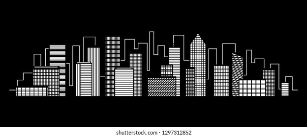 Night city vector illustration. Dark urban scape. Night cityscape in flat style, abstract background.