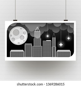 Night city vector illustration. Dark urban scape. Night cityscape in flat style, abstract background.