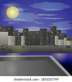 Night city vector illustration. Dark urban scape. Night cityscape, abstract background.