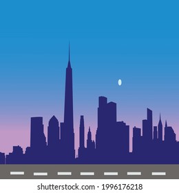 Night city vector illustration. Dark urban scape. Night cityscape in flat style, abstract background