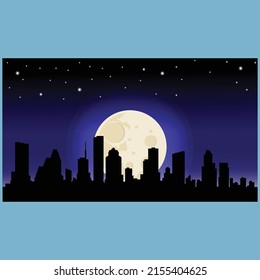 Night city vector illustration. Dark urban scape 2022
