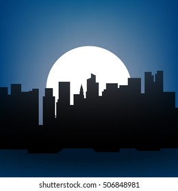 Night city vector illustration. Dark urban scape. Night cityscape in flat style. Night city skyline abstract background. Modern night city landscape.