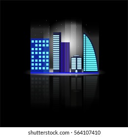 Night city vector illustration. Dark urban illustration in flat style. Skyline abstract background. Modern landscape