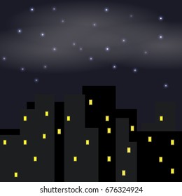 Night city vector illustration. Dark urban scape. Night cityscape in flat style. Night city skyline abstract background. Modern night city landscape.