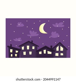 Night city. Vector illustration in flat style