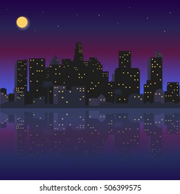 Night city vector illustration in flat style design