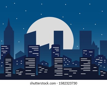 Night city vector illustration. Night urban picture in flat style, abstract background.