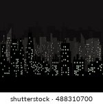 Night city vector illustration.Vector black Skyscrapers silhouette.Dark urban scape. Modern cityscape in flat style.Skyline abstract background.