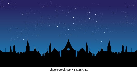 Night city vector silhouette illustration