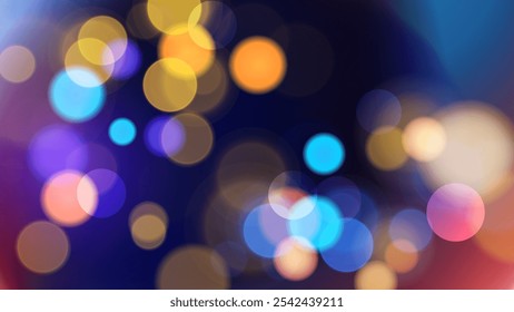 Noche ciudad vibrante luces bokeh. Abstractas fondo desdibujado festivo. Efecto de luces brillantes desenfocadas brillantes. Ilustración vectorial.