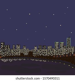 Night city and water surface vector image