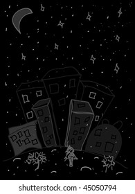 Night city in winter