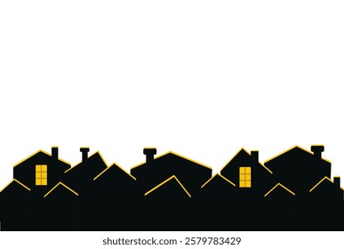 a night city with a yellow window. at home in the city . white.  Vector illustration, isolated background.