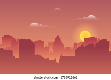 In the night the cityscape. Architectural silhouette vector background. Vector background
