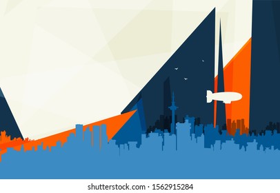 Night cityscape background with buildings.