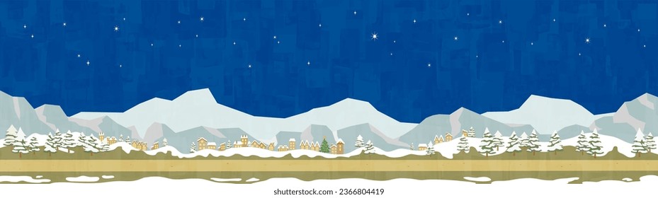 Night cityscape background material with Christmas trees and snow, horizontal position