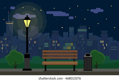 Night Cityscape and bench