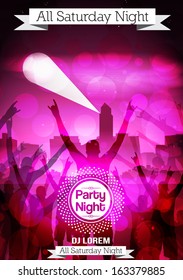 Night Cityscape with Crowd Party Poster Background  Template - Vector Illustration
