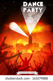 Night Cityscape with Crowd Party Poster Background  Template - Vector Illustration