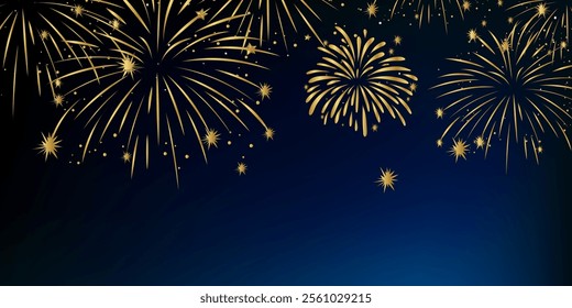 Night cityscape with fireworks. Vector evening landscape with skyscrapers silhouette and bright holiday salute. Urban background with celebrated festive firecracker over town.