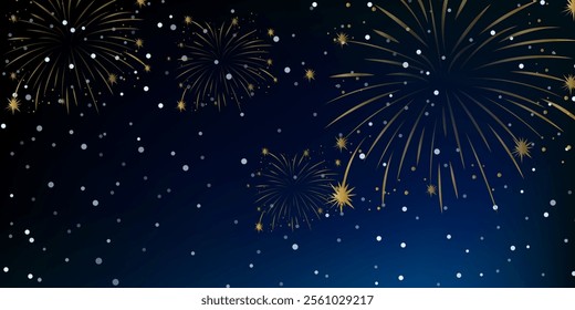 Night cityscape with fireworks. Vector evening landscape with skyscrapers silhouette and bright holiday salute. Urban background with celebrated festive firecracker over town.