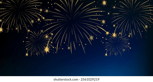 Night cityscape with fireworks. Vector evening landscape with skyscrapers silhouette and bright holiday salute. Urban background with celebrated festive firecracker over town.