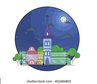 Night cityscape in flat style