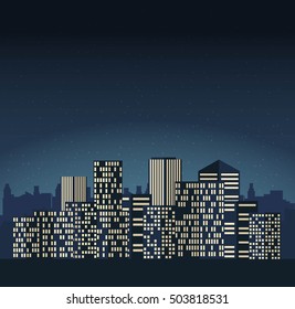 Night cityscape in flat style.