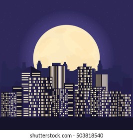 Night cityscape in flat style.