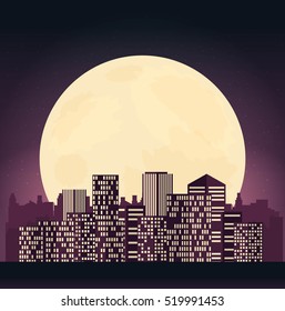Night cityscape in flat style.