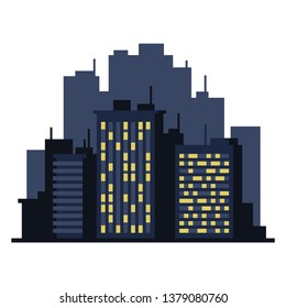 Night Cityscape. Flat Style Landscape on White Background. Vector