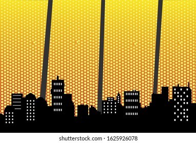 Night cityscape with halftone. Vector illustration retro style.