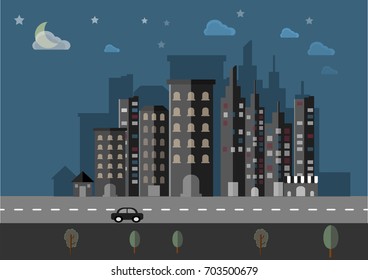 Night Cityscape Landscape Flat Vector Background Stock Vector (royalty 