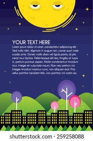 Night cityscape and moon poster template