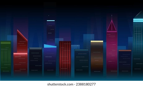 night cityscape with neon glow. background illustration