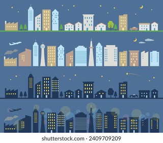 Night cityscape set vector illustration